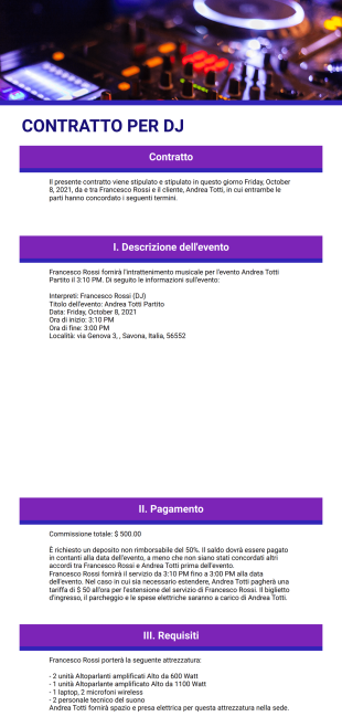 Modello di contratto per DJ - Modelli di PDF