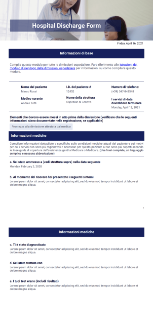 Modello di dimissione ospedaliera - Modelli di PDF