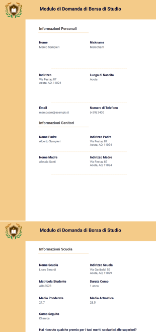 Modello di Domanda di Borsa di Studio - Modelli di PDF