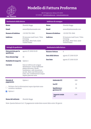 Modello di Fattura Proforma - Modelli di PDF