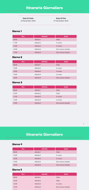 Modello di Itinerario Giornaliero - Modelli di PDF