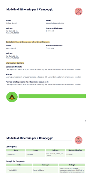 Modello di Itinerario per il Campeggio - PDF Templates