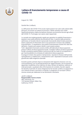 Modello di lettera di licenziamento temporaneo a causa di COVID-19 - Modelli di PDF