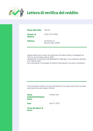 Modello di lettera di verifica del reddito - PDF Templates