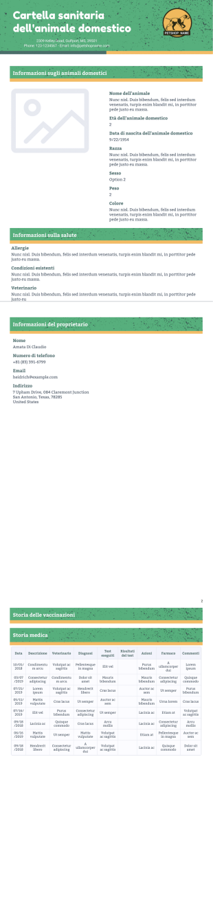Modello di libretto sanitario per animali domestici - PDF Templates
