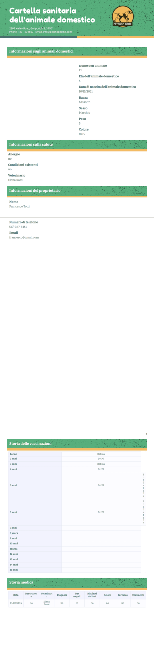 Modello di libretto sanitario per animali domestici - PDF Templates