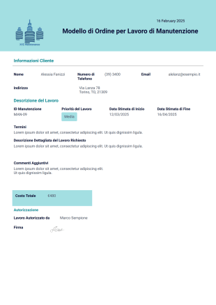 Modello di Ordine per Lavoro di Manutenzione - PDF Templates
