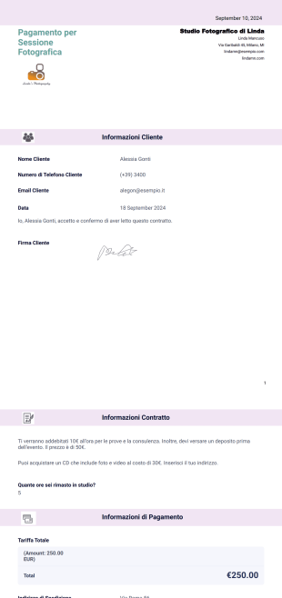 Modello di Pagamento per Sessione Fotografica - Modelli di PDF