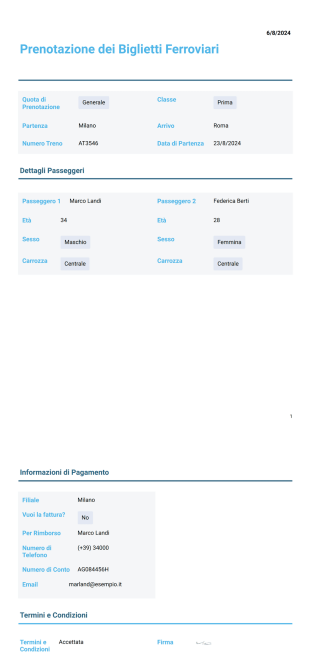 Modello di Prenotazione dei Biglietti Ferroviari - PDF Templates