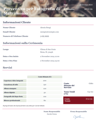 Modello di Preventivo per Fotografia di Matrimonio - Modelli di PDF