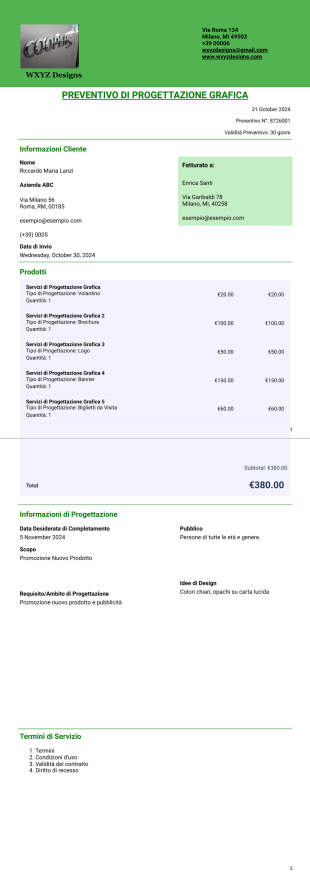 Modello di Preventivo per Progettazione Grafica - PDF Templates