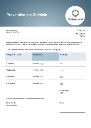 Modello di Preventivo per Servizio - Modelli di PDF