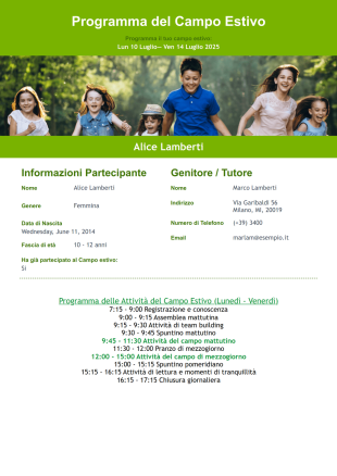 Modello di Programma del Campo Estivo - Modelli di PDF