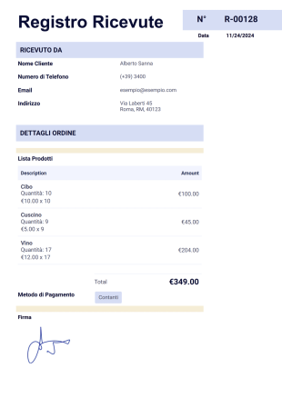 Modello di Registro delle Ricevute - PDF Templates