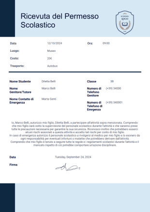 Modello di Ricevuta del Permesso Scolastico - Modelli di PDF