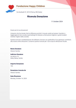 Modello di Ricevuta di Donazione - Modelli di PDF