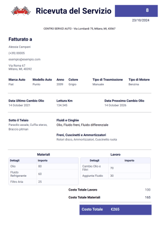 Modello di Ricevuta per il Servizio Auto - PDF Templates