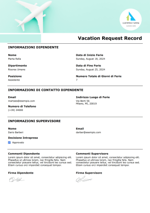 Modello di Richiesta Ferie - Modelli di PDF