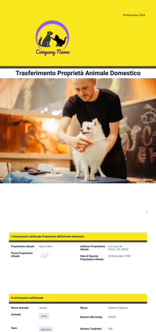 Modello di Trasferimento Proprietà Animale Domestico - PDF Templates
