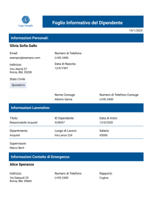 Modello Professionale di Registro dei Dipendenti - PDF Templates