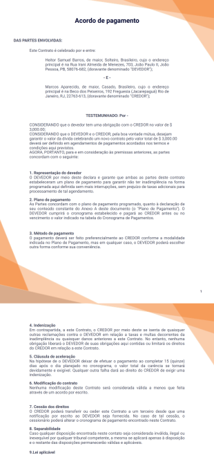Modelo de acordo de pagamento - PDF Templates