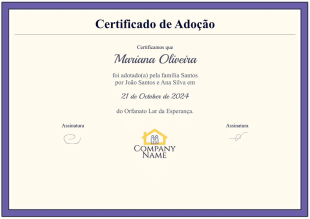 Modelo de Certificado de Adoção - Modelos para PDFs