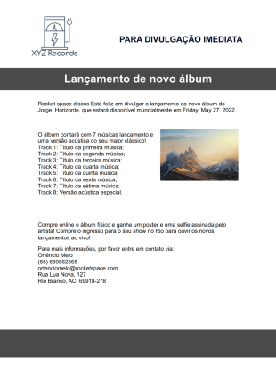 Modelo de Comunicado de Lançamento Musical - Modelos para PDFs