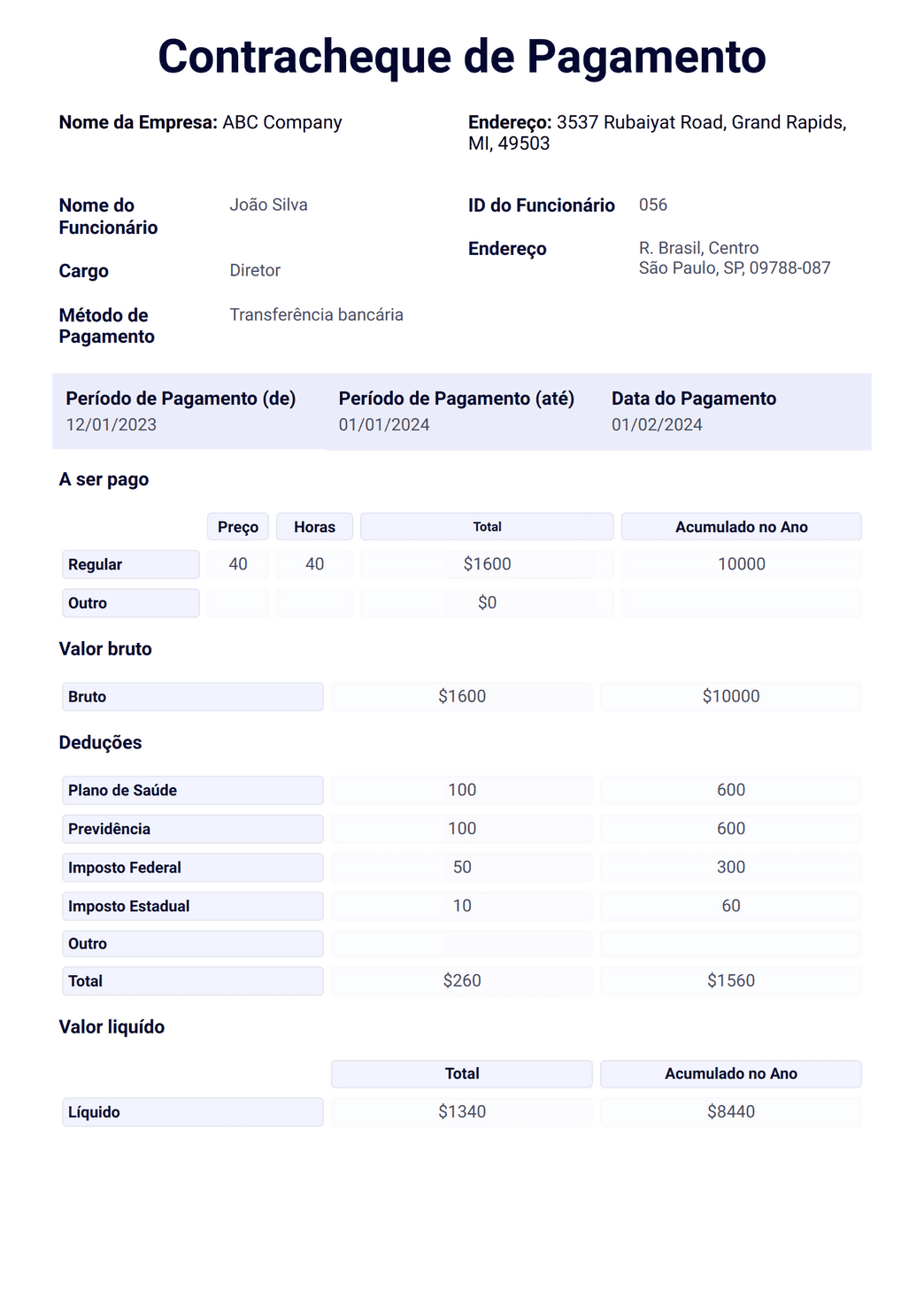 Modelo de Contracheque - Modelos para PDFs | Jotform
