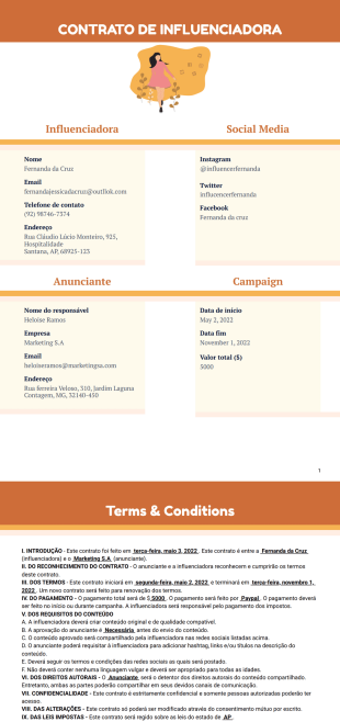 Modelo de contrato de influenciadora - PDF Templates