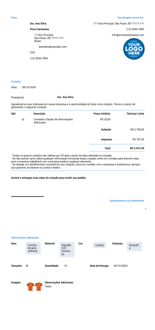 Modelo de Cotação para Estamparia - PDF Templates