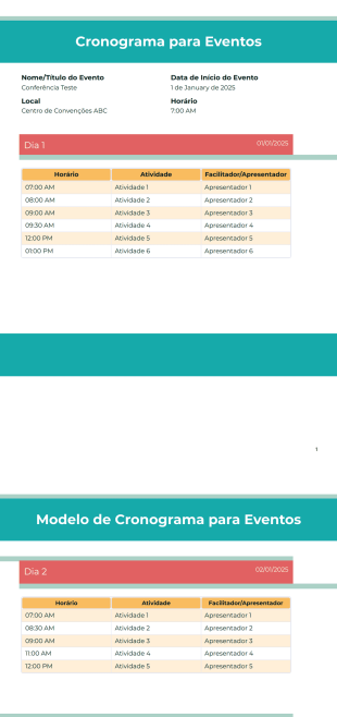 Modelo de Cronograma para Eventos - Modelos para PDFs