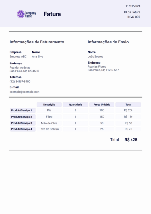 Modelo de Fatura - Modelos para PDFs