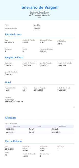 Modelo de Itinerário para Viagem de Negócios - PDF Templates