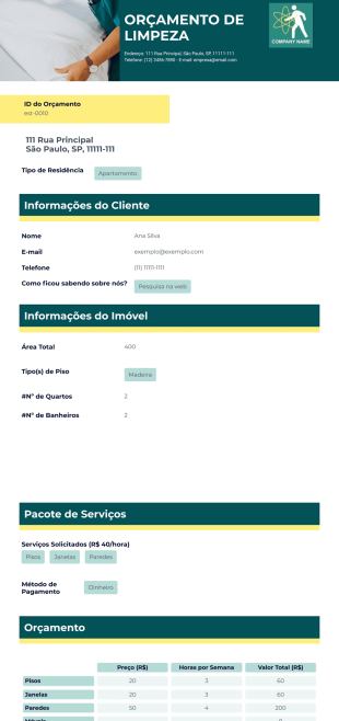 Modelo de Orçamento de Limpeza - PDF Templates