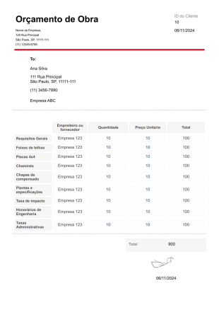 Modelo de Orçamento de Obra - PDF Templates