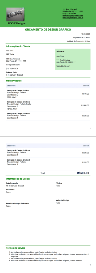 Modelo de Orçamento para Design Gráfico - Modelos para PDFs