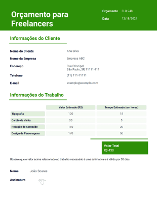 Modelo de Orçamento para Freelancers - PDF Templates