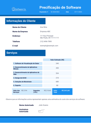 Modelo de Precificação de Software - PDF Templates
