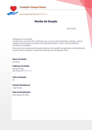 Modelo de Recibo de Doação - PDF Templates