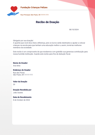Modelo de Recibo de Doação - Modelos para PDFs