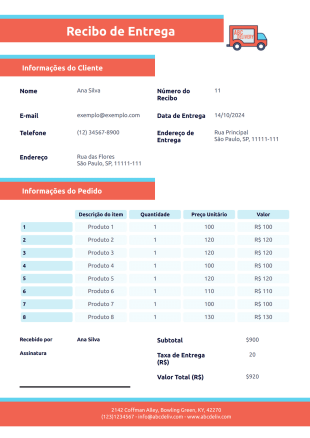Modelo de Recibo de Entrega - Modelos para PDFs
