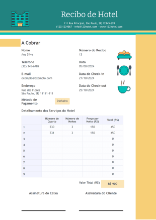 Modelo de Recibo de Hotel - PDF Templates