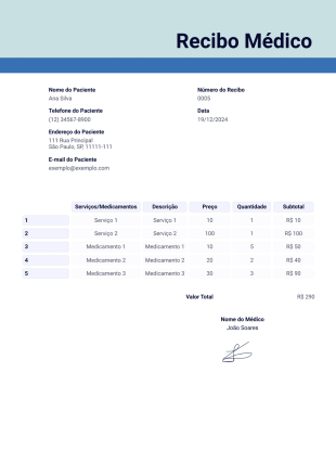 Modelo de Recibo Médico - PDF Templates