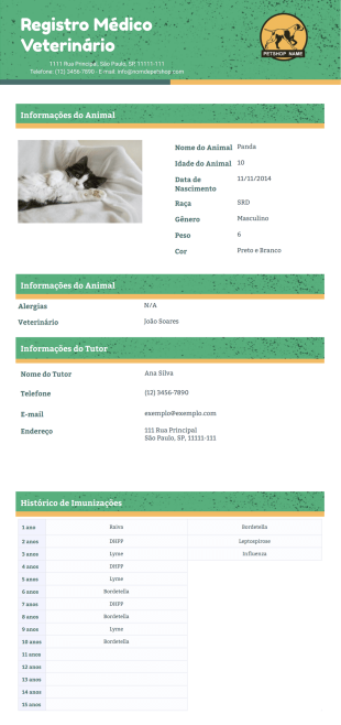 Modelo de Registro Médico Veterinário - PDF Templates