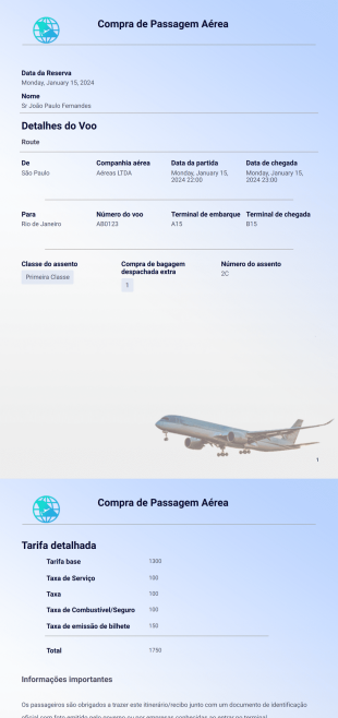 Modelo de Reserva de Passagens Aéreas - Modelos para PDFs