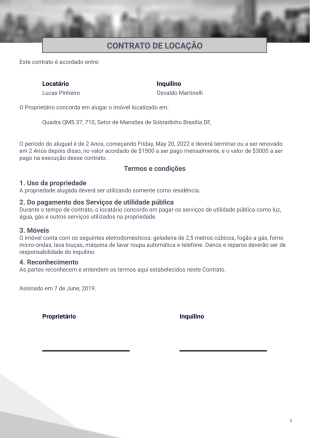 Modelo Simples de Contrato de Aluguel - PDF Templates