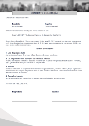 Modelo Simples de Contrato de Aluguel - PDF Templates