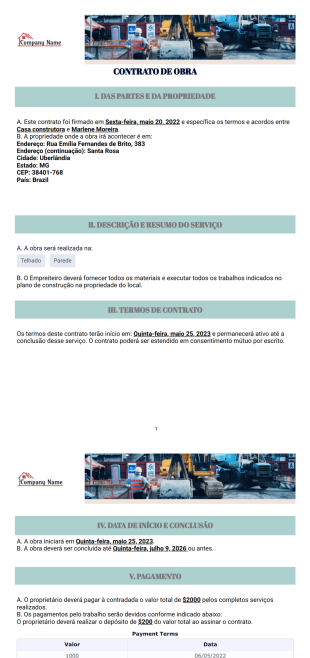 Modelo grátis de contrato de obra - PDF Templates