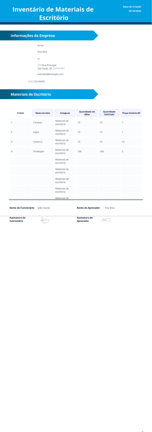 Modelo para Inventário de Materiais de Escritório - PDF Templates