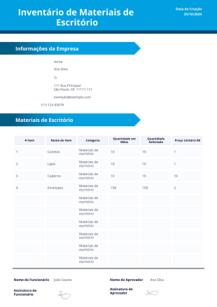 Modelo para Inventário de Materiais de Escritório - Modelos para PDFs
